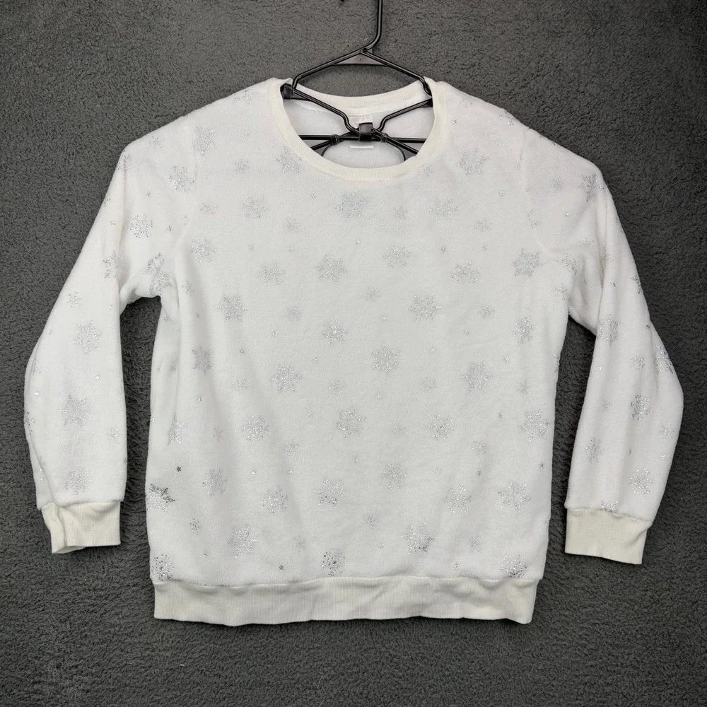 Secret Treasures Womens 2X White Silver Glitter Snowflake Plush Sleep Top‎